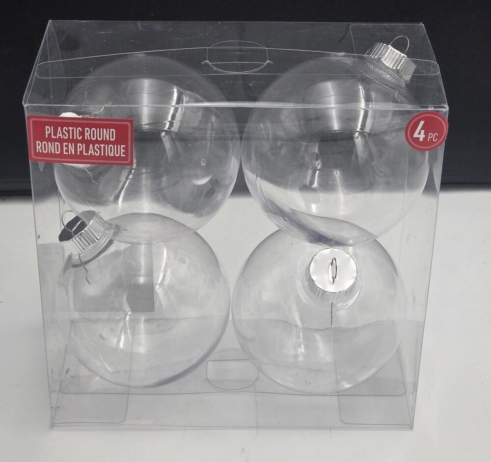 Make Market 4" Clear Plastic Christmas Ball Ornaments 4 Pack DIY Crafts
